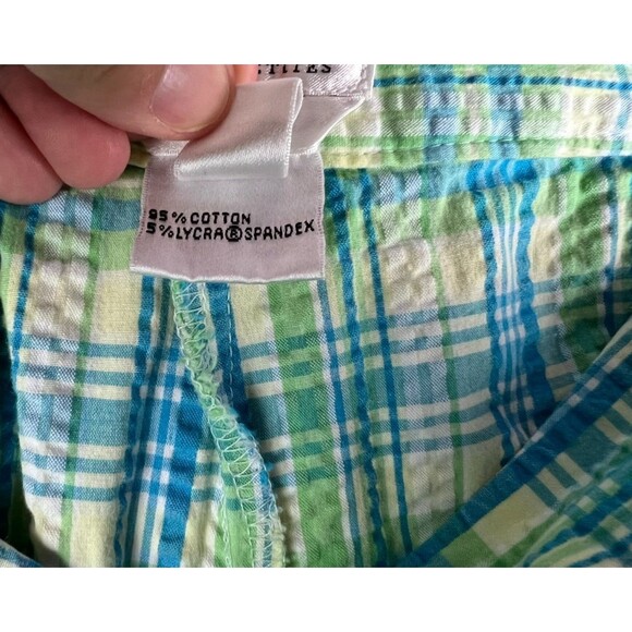 Talbots Woman Petite Seersucker Pedal Pusher Short Capri Pants 18W Blue Plaid - Picture 9 of 12